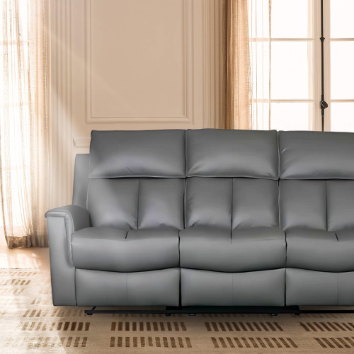 Bergamo Leather 3 Seater Dark Grey Recliner Sofa