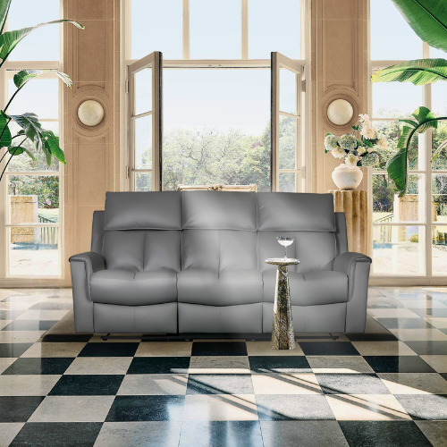 Bergamo Leather 3 Seater Dark Grey Recliner Sofa