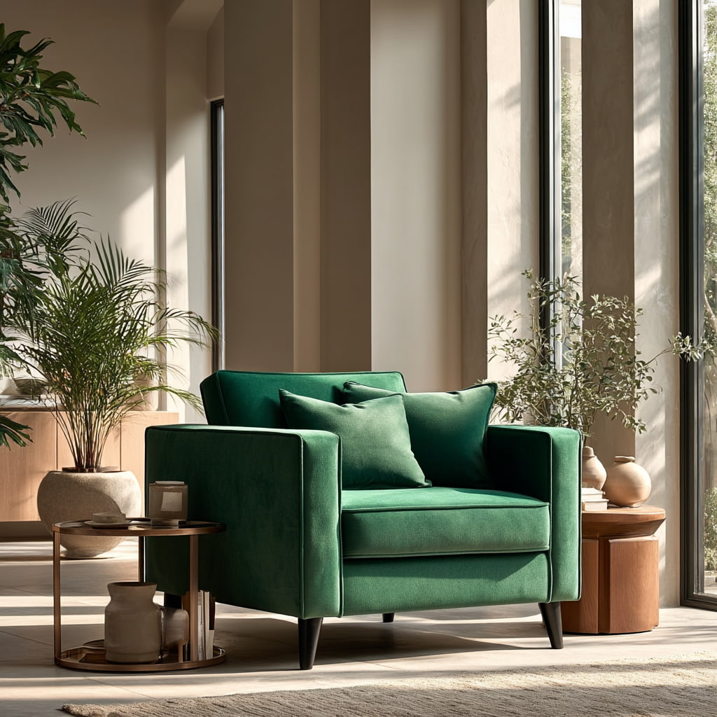Cara Forest Green Velvet Armchair