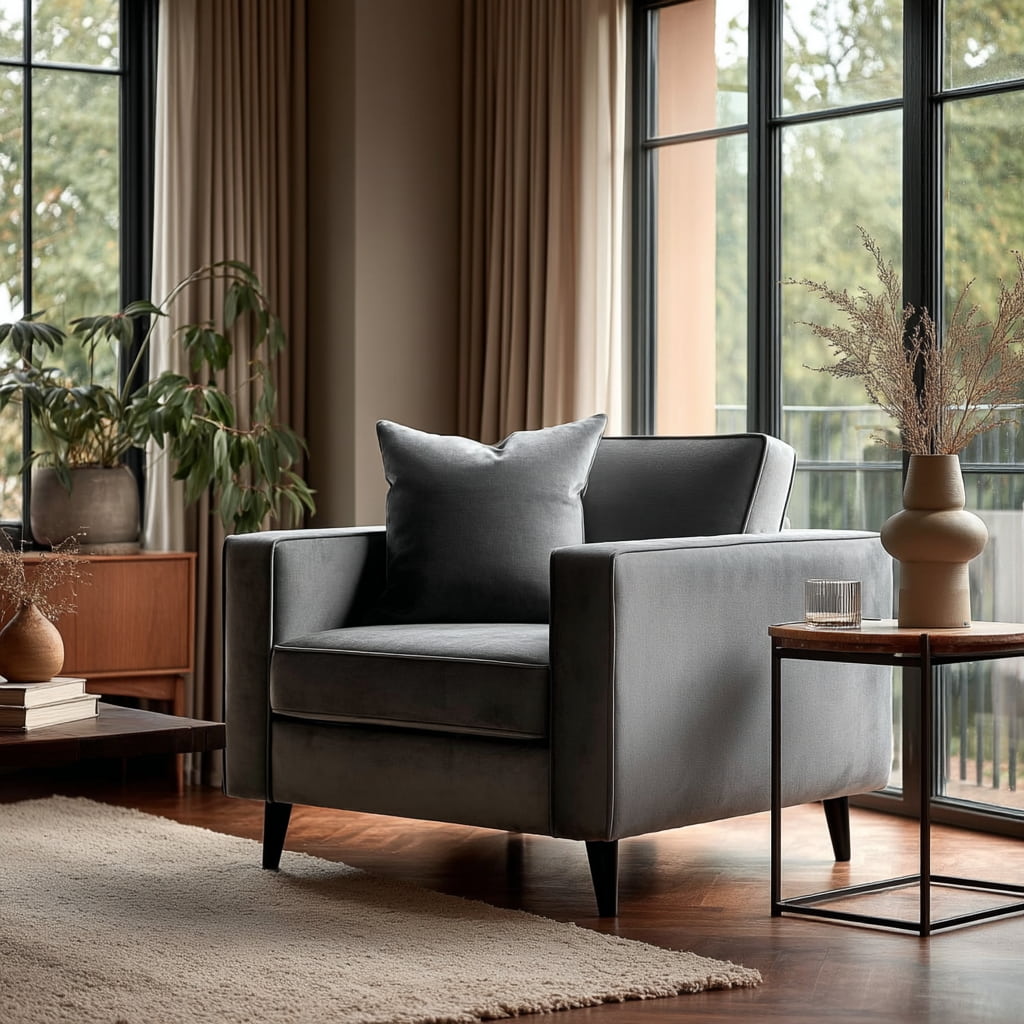 Cara Grey Velvet Armchair