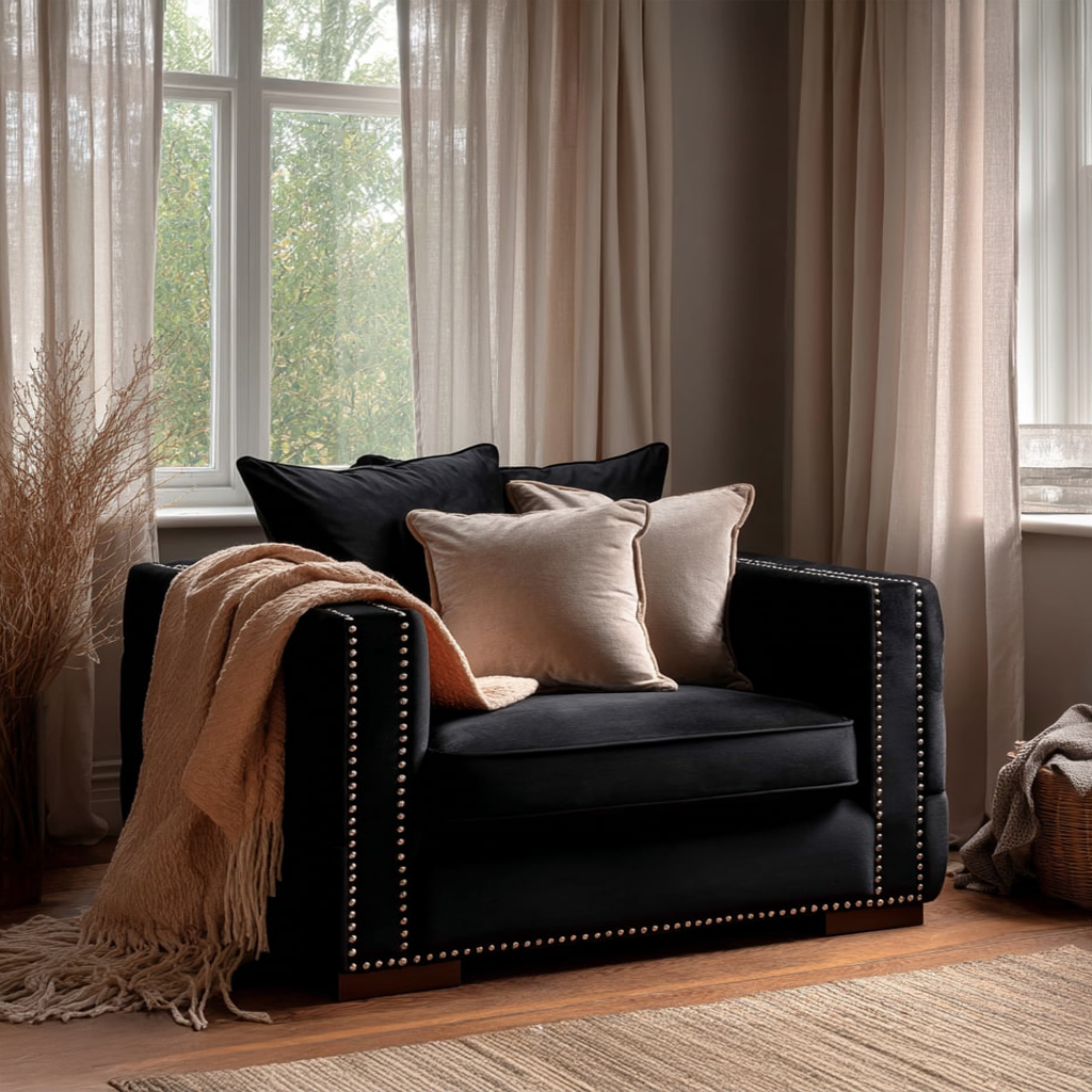 Moscow Black Velvet Snuggle Chair