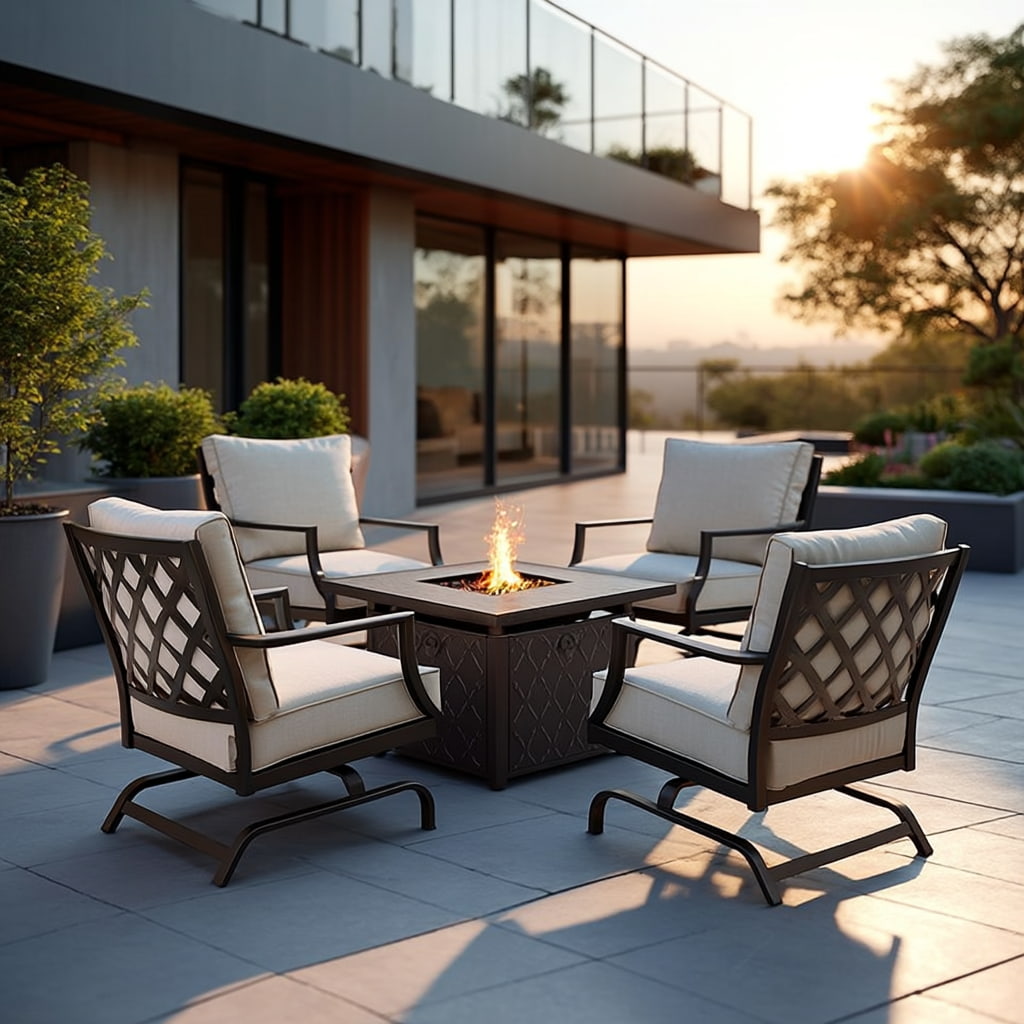Stamford Outdoor Fire Pit & 4 Chairs Set