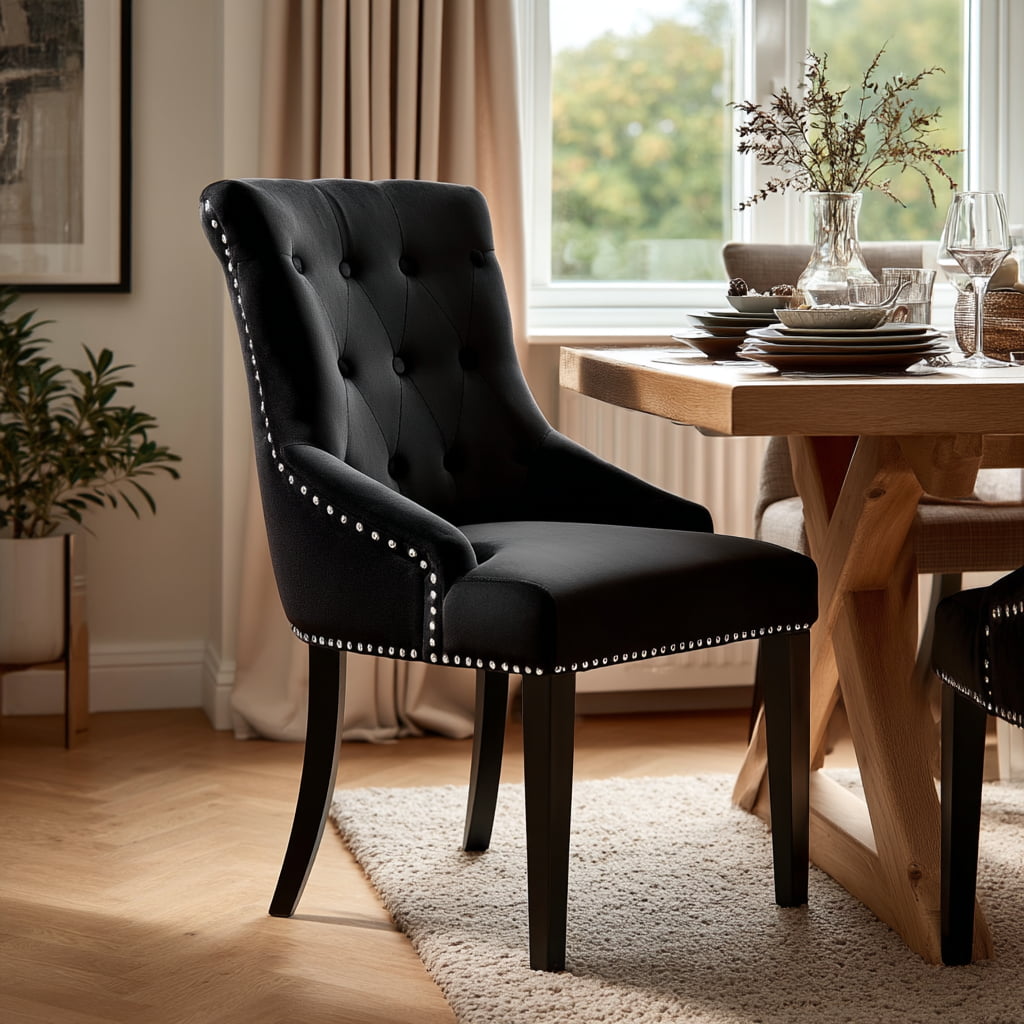 Set of 6 Lion Knocker Dining Chair-Black Velvet