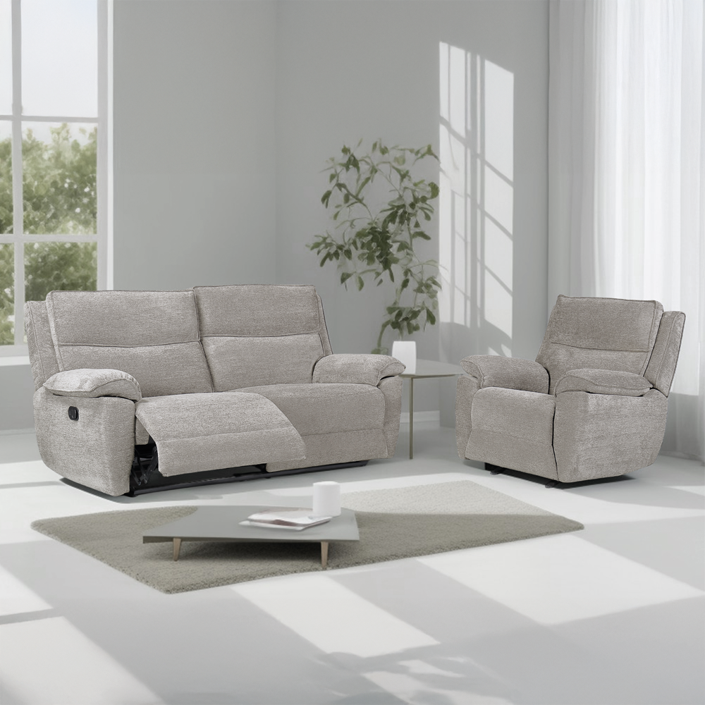 Midtown Recliner 3 Seater Sofa in Light Grey