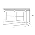 Line drawing of a wooden cabinet with dimensions labeled