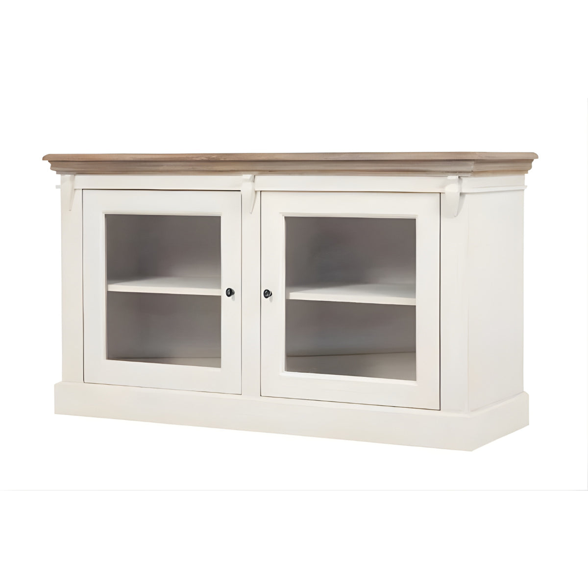White cabinet with glass doors on a white background