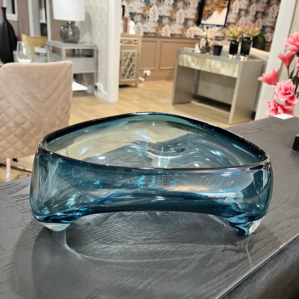 Abstract Glass Bowl Blue Lg