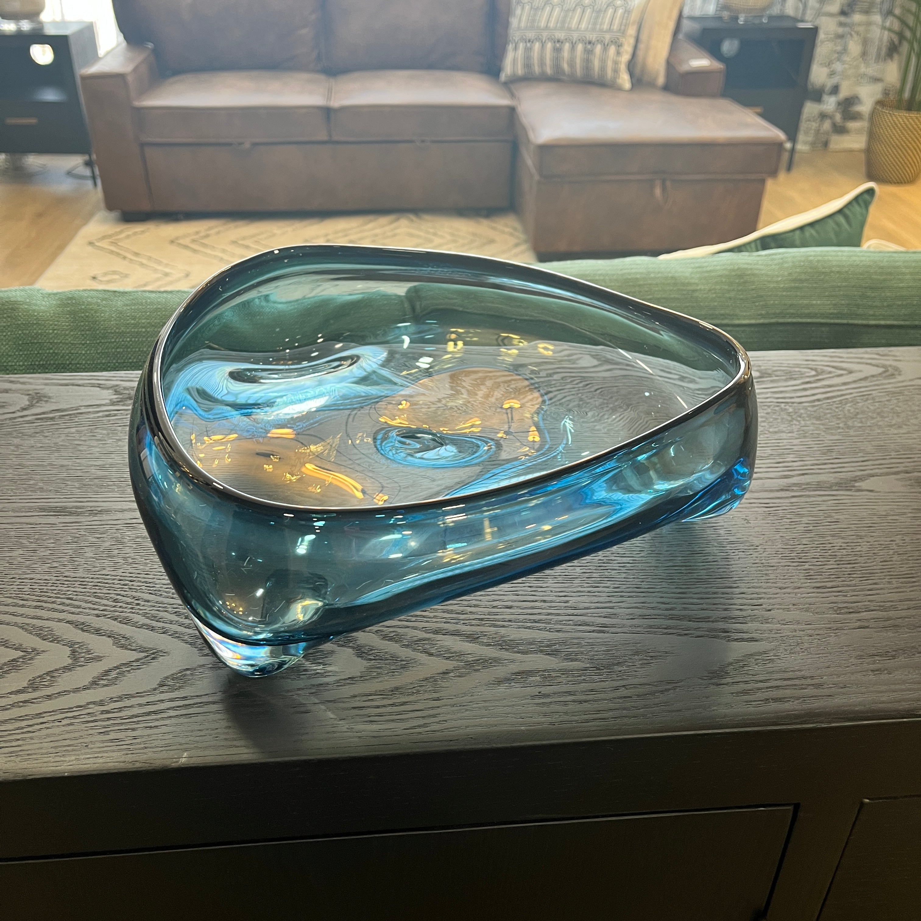 Abstract Glass Bowl Blue Lg