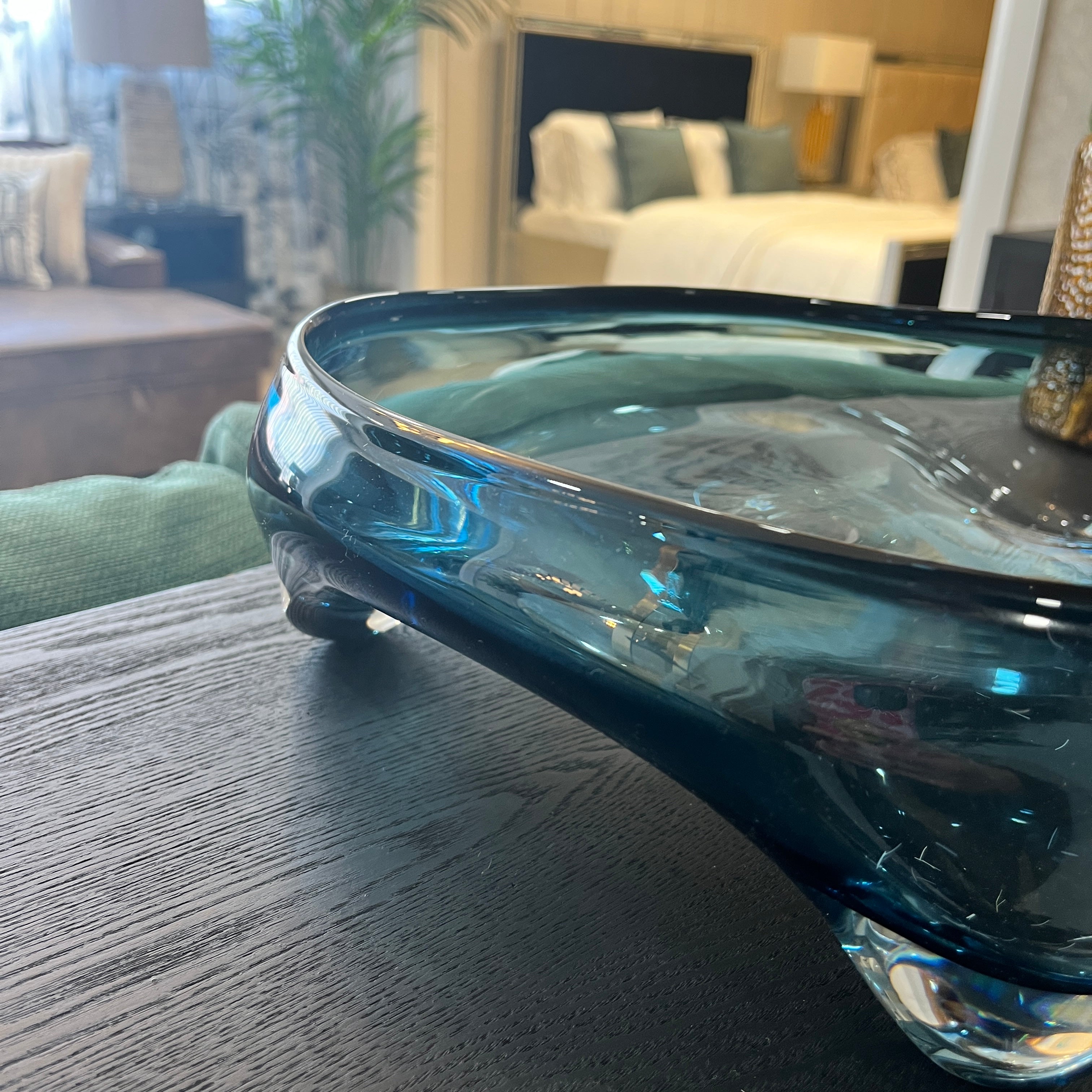 Abstract Glass Bowl Blue Lg