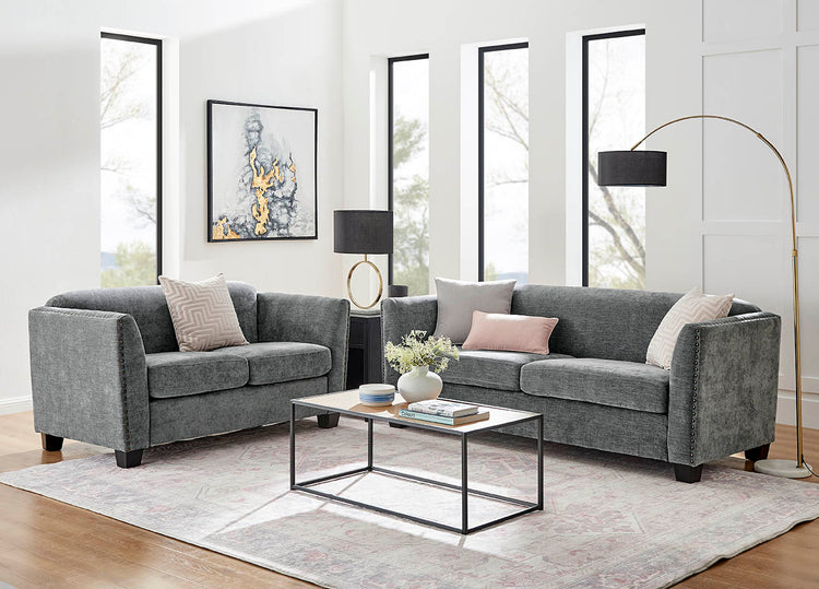 Dawson Studded 2 Seater Grey Sofa