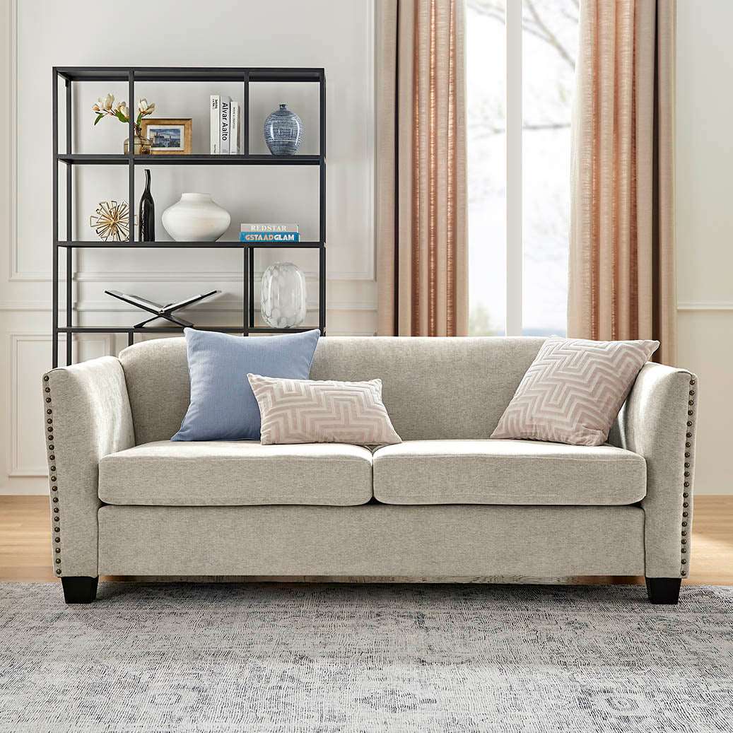 Dawson Studded 3 Seater Cream Sofa