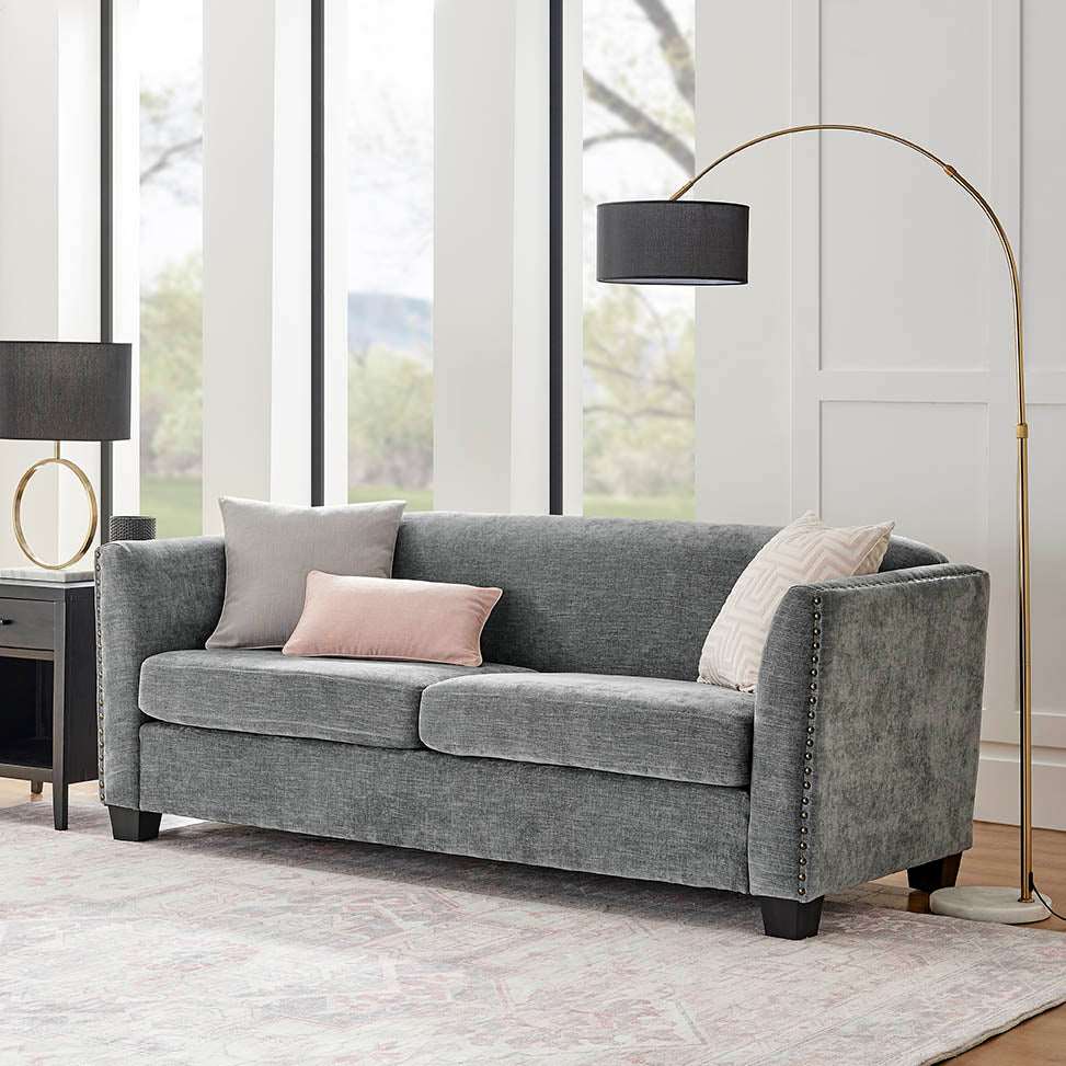 Dawson Studded 3 Seater Grey Sofa