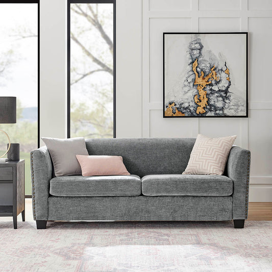Dawson Studded 3 Seater Grey Sofa