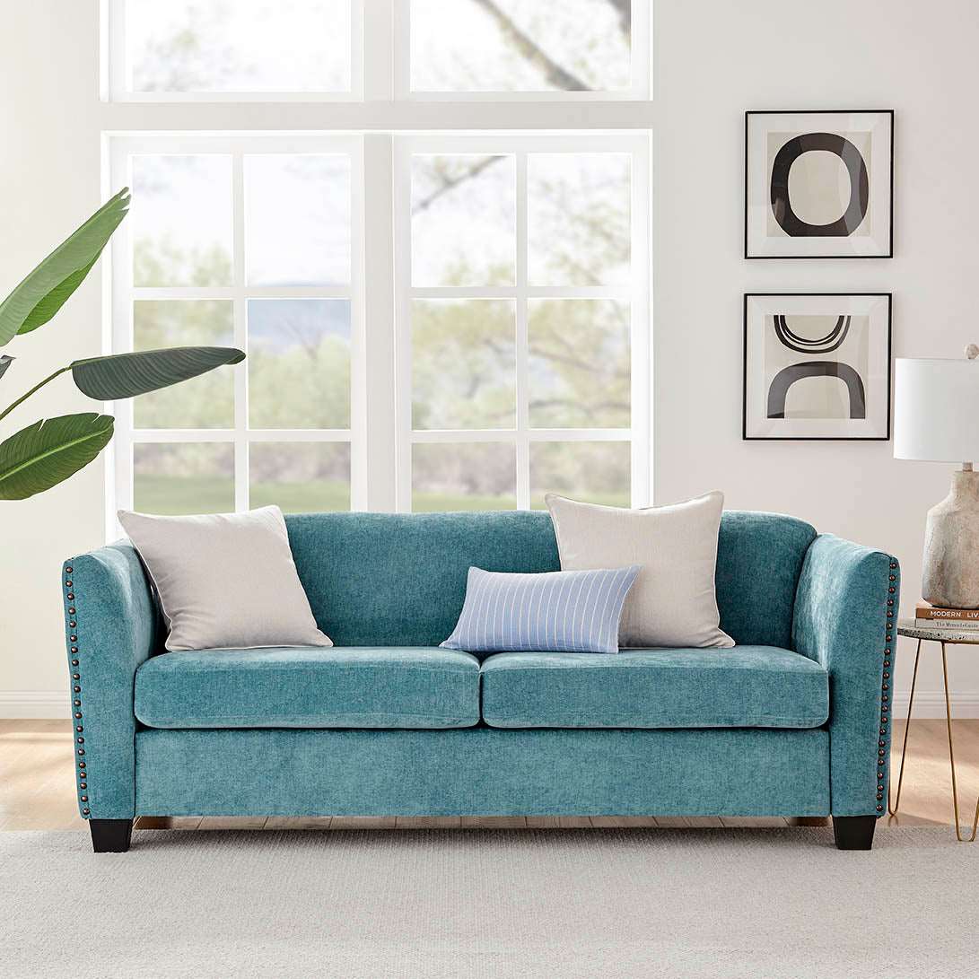 Dawson Studded 3 Seater Teal Sofa