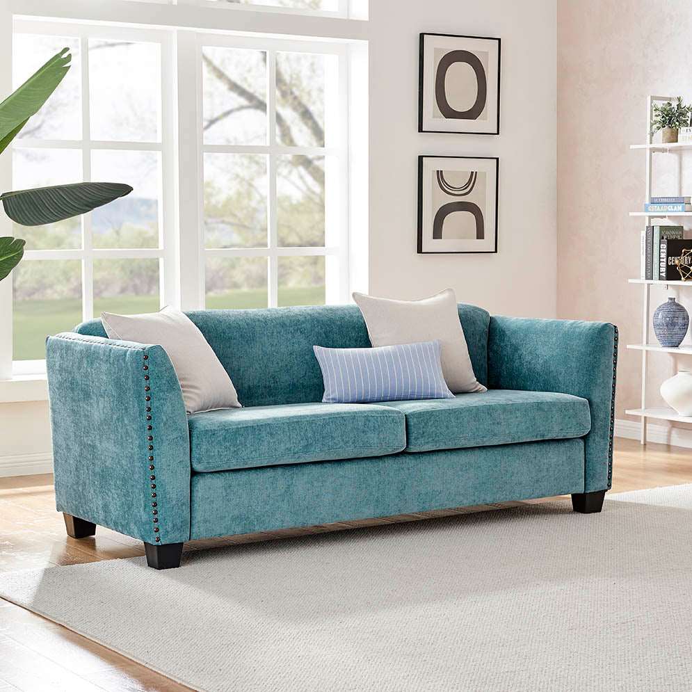 Dawson Studded 3 Seater Teal Sofa