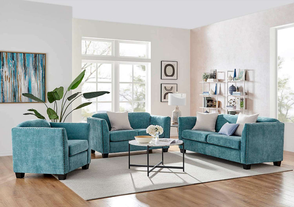 Dawson Studded 3 Seater Teal Sofa