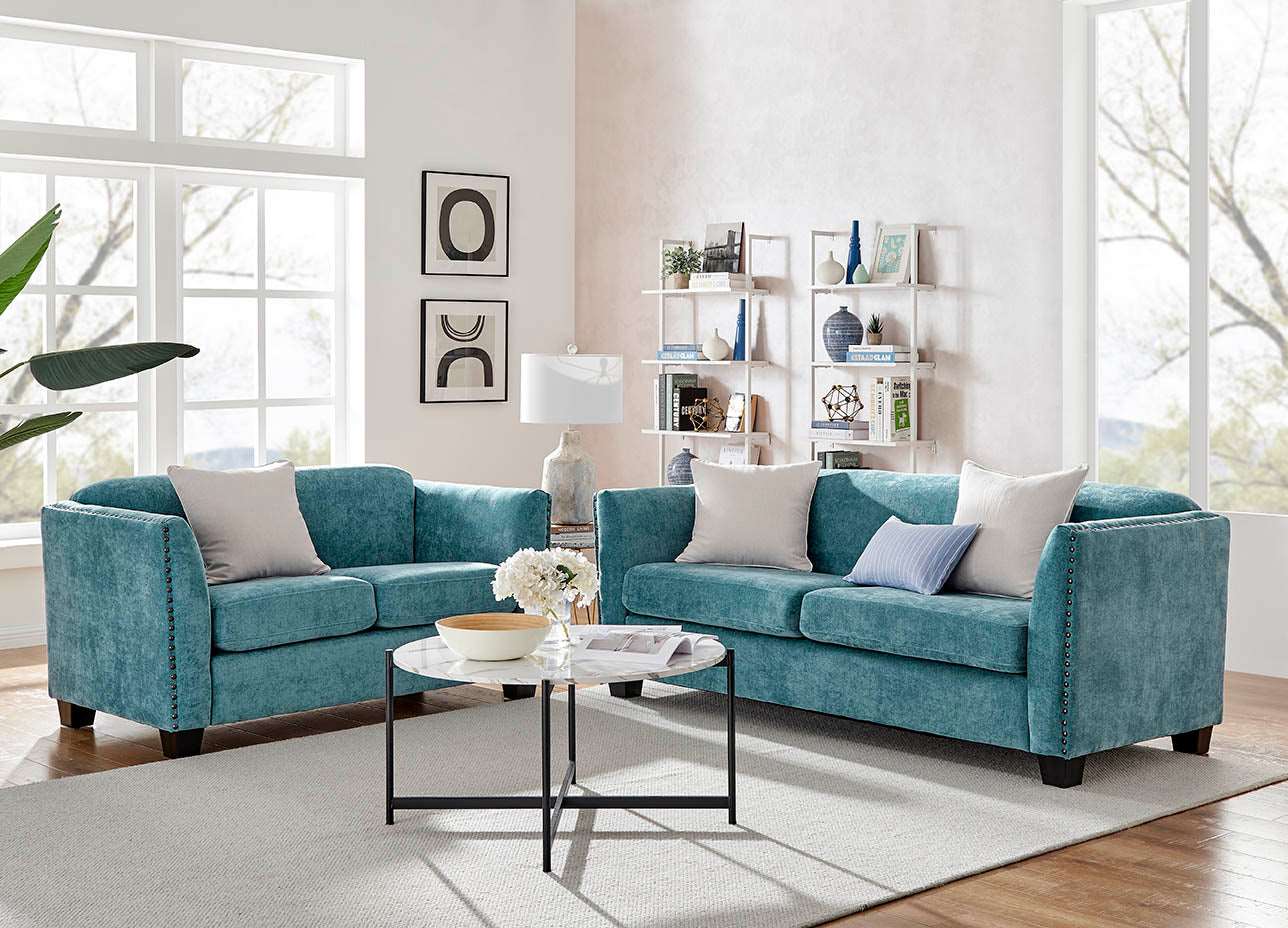 Dawson Studded 3 Seater Teal Sofa