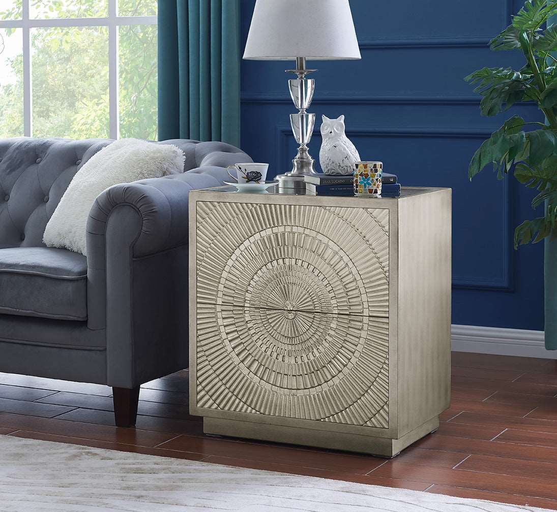 Frenso 2 Drawer Side Table - Silver