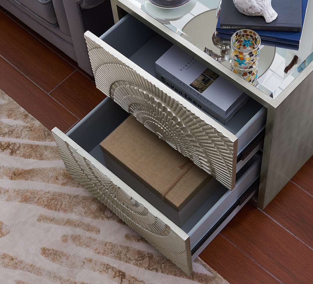 Frenso 2 Drawer Side Table - Silver