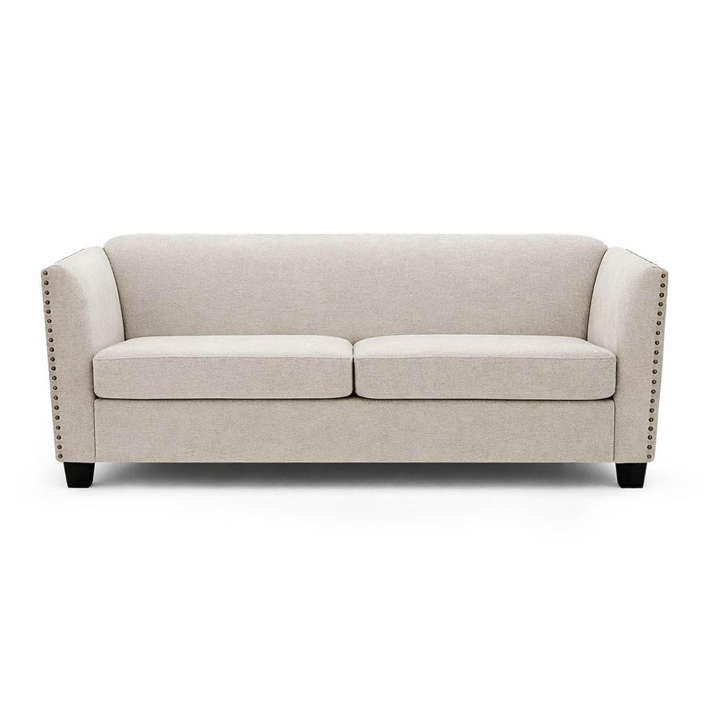 Dawson Studded 3 Seater Cream Sofa