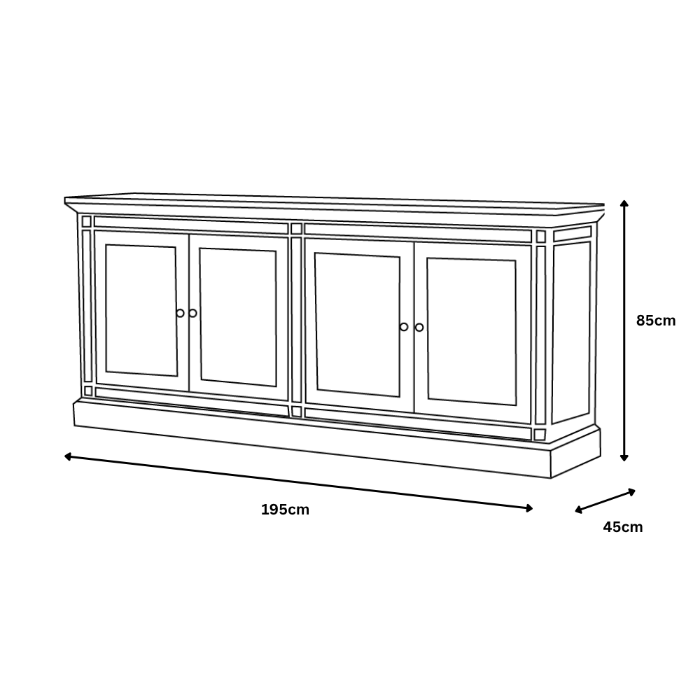 Devon 4 Door Sideboard - Rustic White / Oak Wash Top