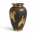 Ceramic Gold and Black Horse Urn