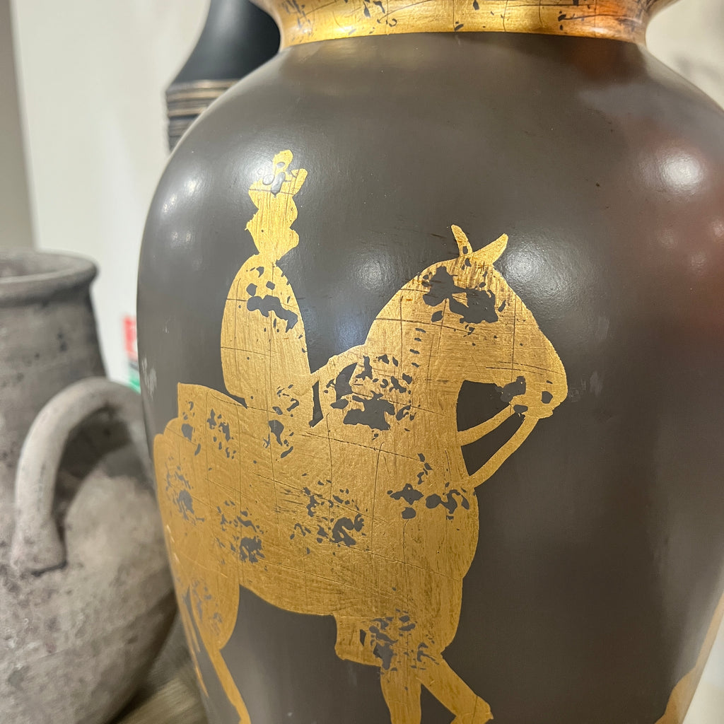 Ceramic Gold and Black Horse Urn