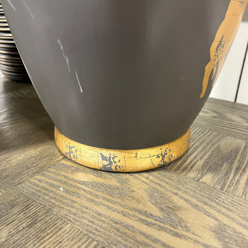 Ceramic Gold and Black Horse Urn