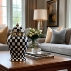 Checkered Lidded Jar - Blue and White