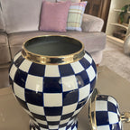 Checkered Lidded Jar - Blue and White