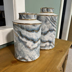 Pair of Lidded Jars - Blue and Gold