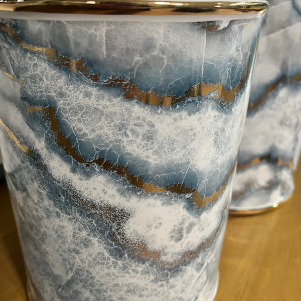 Pair of Lidded Jars - Blue and Gold