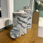 Pair of Lidded Jars - Blue and Gold