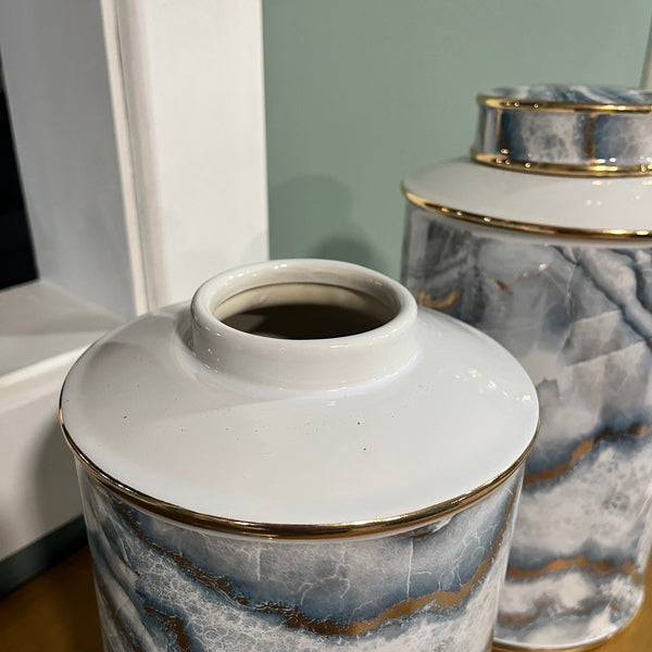 Pair of Lidded Jars - Blue and Gold