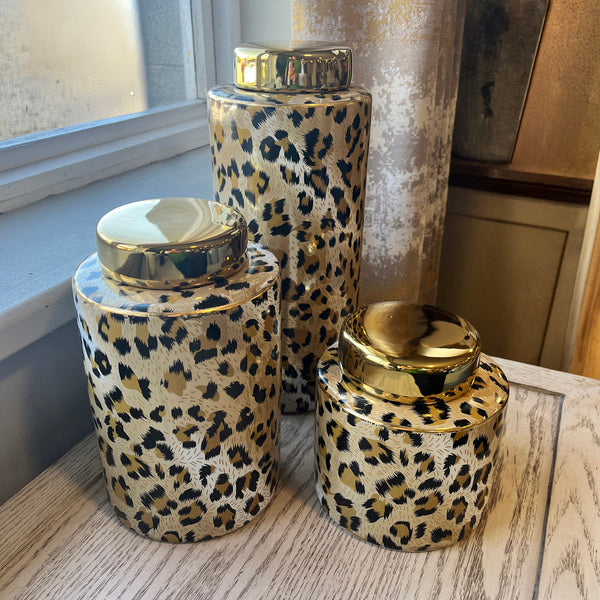 3 Piece Leopard Print Lidded Jars