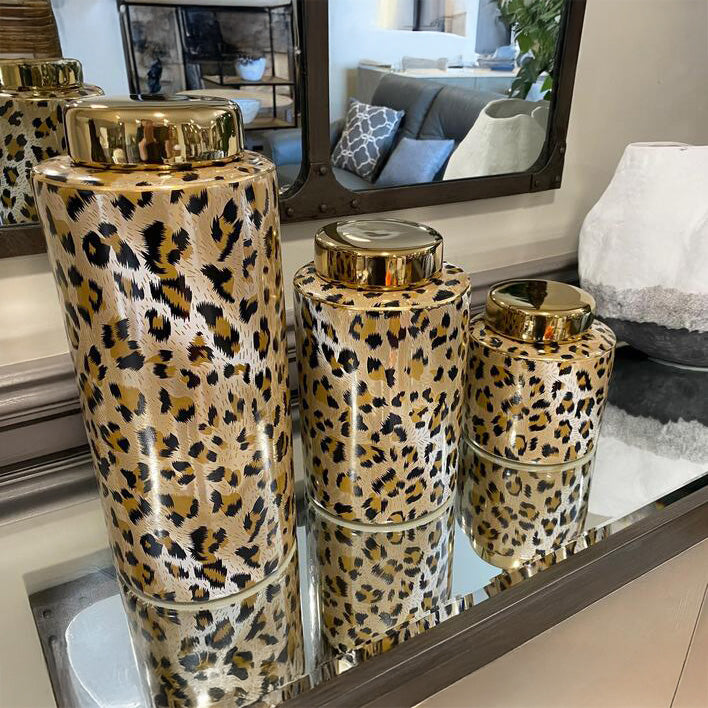 3 Piece Leopard Print Lidded Jars