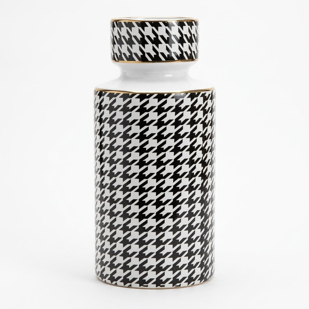 Houndstooth Vase Black and White