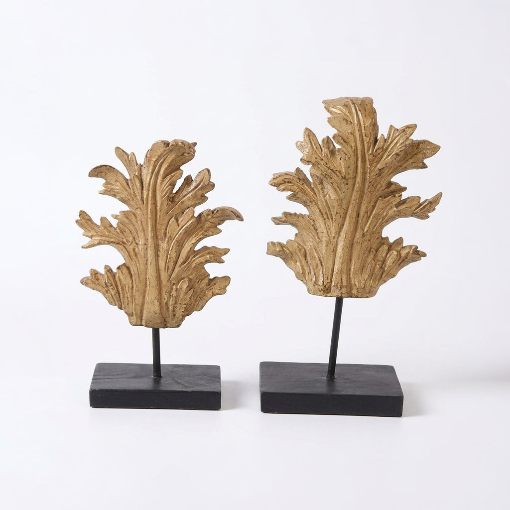 Pair of Rustic Leaf Sculptures on Stands