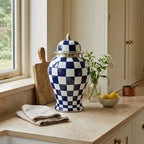Checkered Lidded Jar - Blue and White