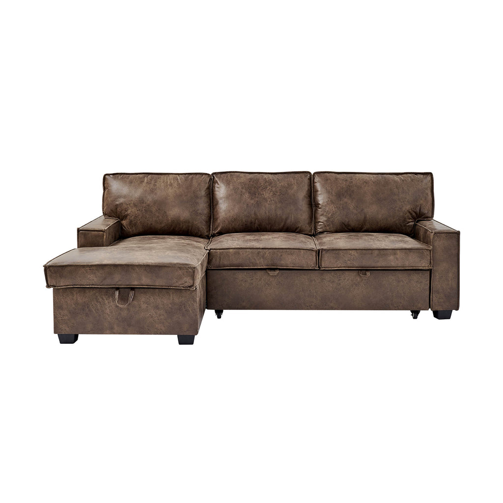Havar Corner Sofa Bed: Brown Leather Aire (Left)
