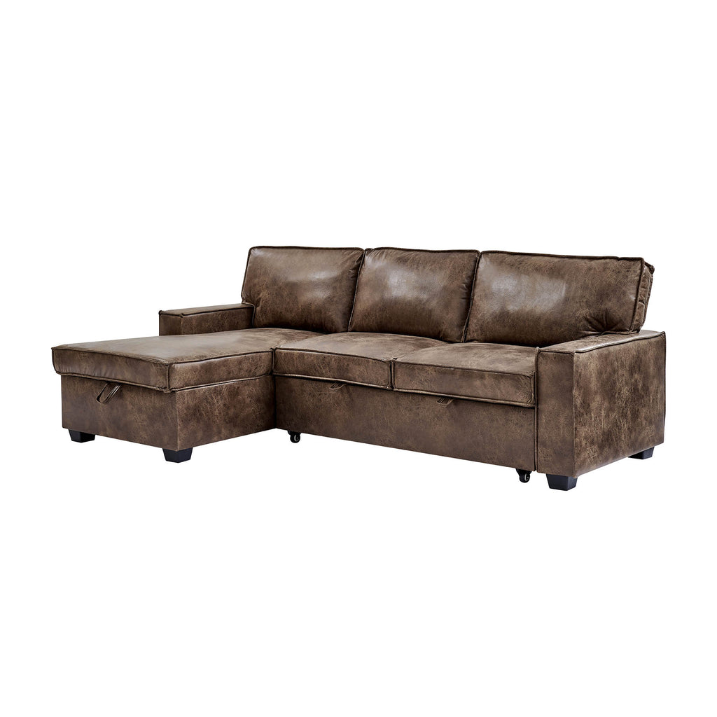 Havar Corner Sofa Bed: Brown Leather Aire (Left)