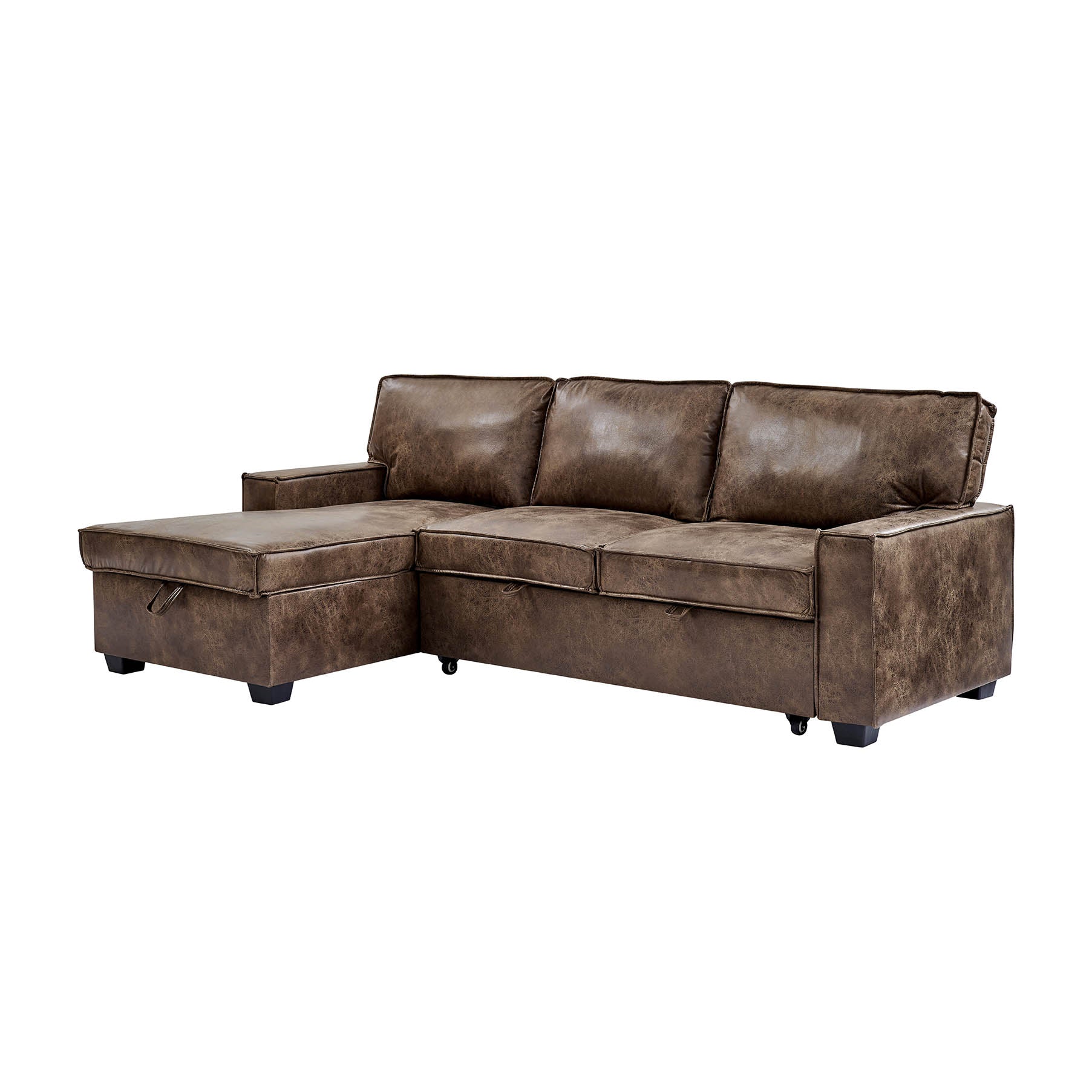 Havar Corner Sofa Bed: Brown Leather Aire (Left)