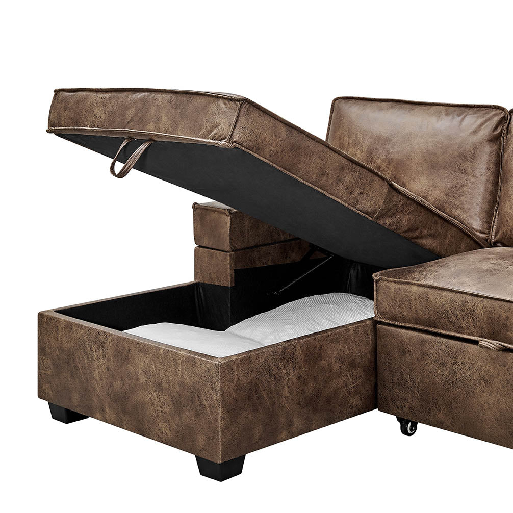 Havar Corner Sofa Bed: Brown Leather Aire (Left)