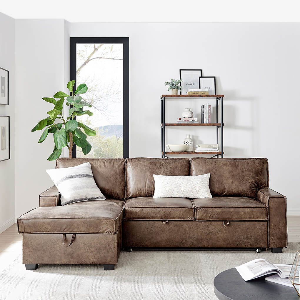 Havar Corner Sofa Bed Brown Leather