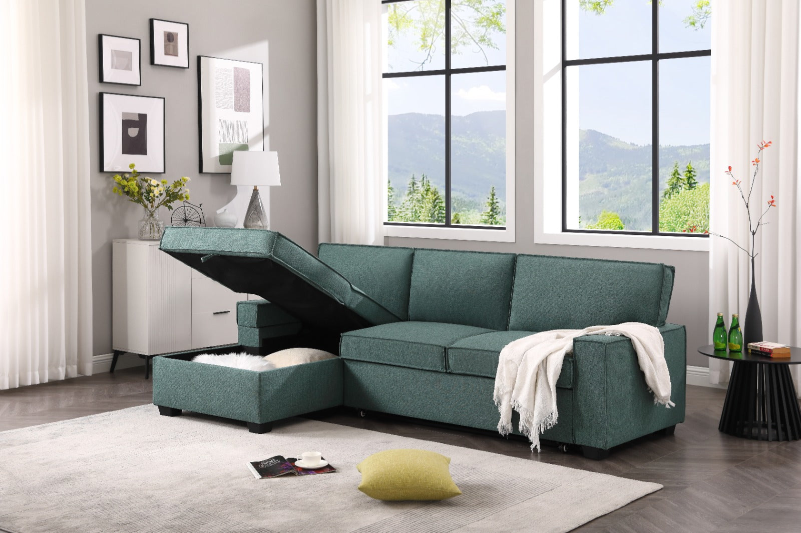 Havar Corner Sofa Bed: Teal (Left)
