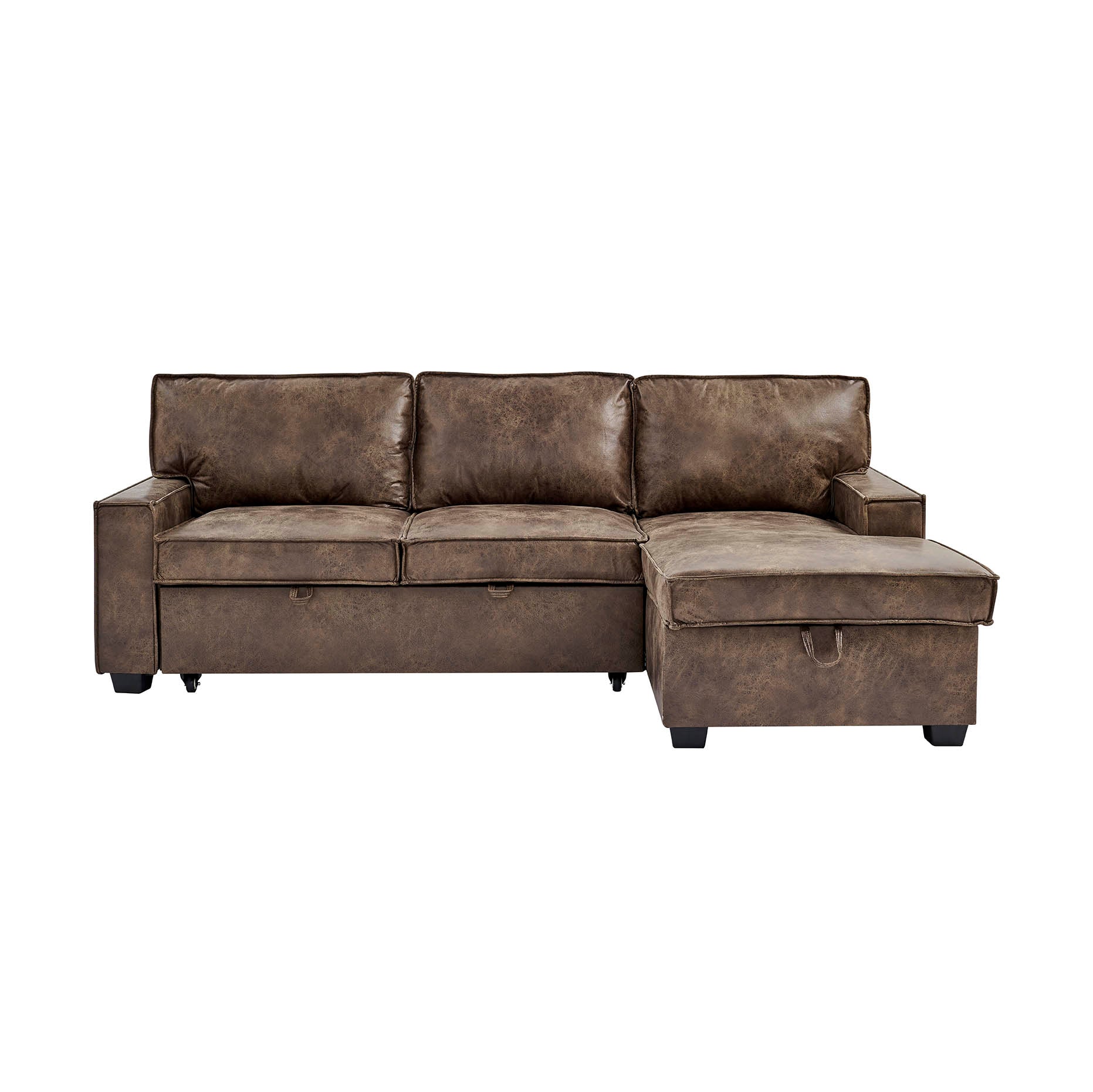 Havar Corner Sofa Bed: Brown Leather Aire (Right)
