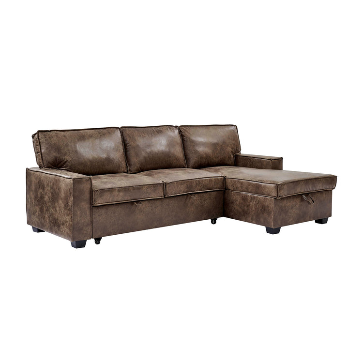 Havar Corner Sofa Bed: Brown Leather Aire (Right)