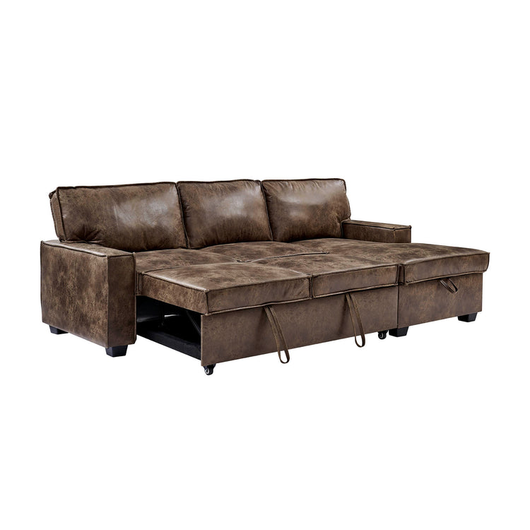 Havar Corner Sofa Bed: Brown Leather Aire (Right)