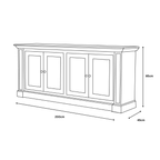 Line drawing of a wooden cabinet with dimensions labeled