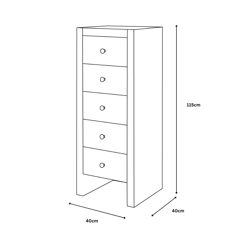 Hollywood White 5 Drawer Tallboy